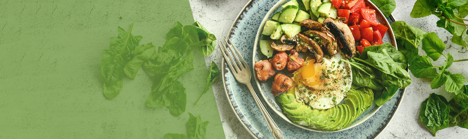 eat healthy banner displaying a dish with healthy ingredients