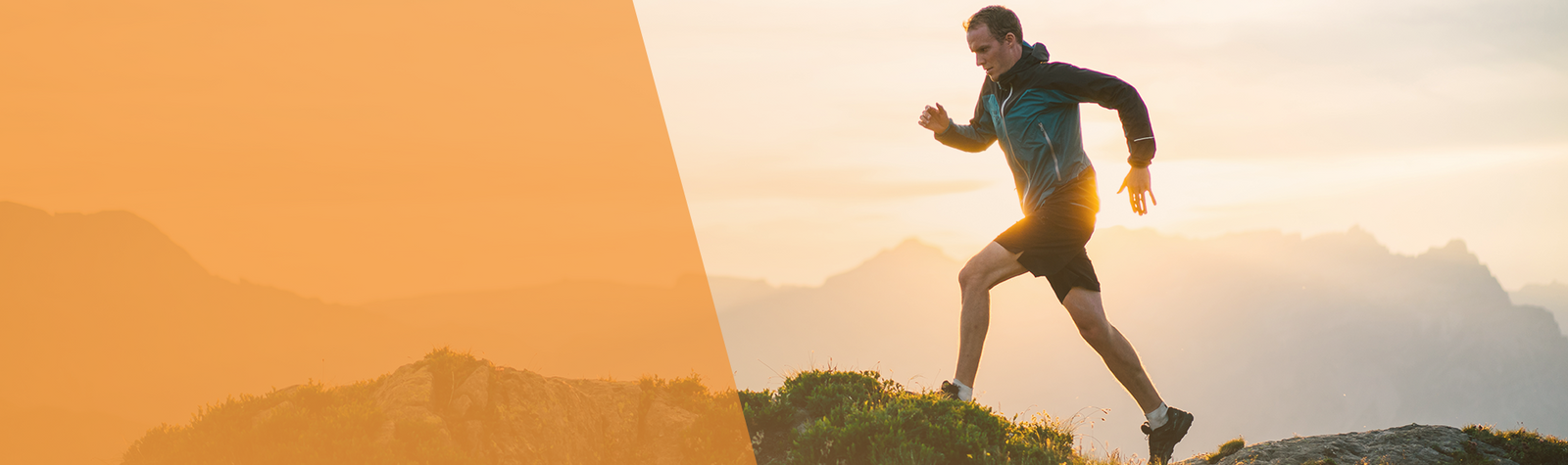 be healthy banner displaying a man running up a hill