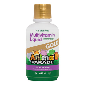 Frontal product image of Animal Parade® GOLD Multivitamin Children’s Liquid containing 480 ML